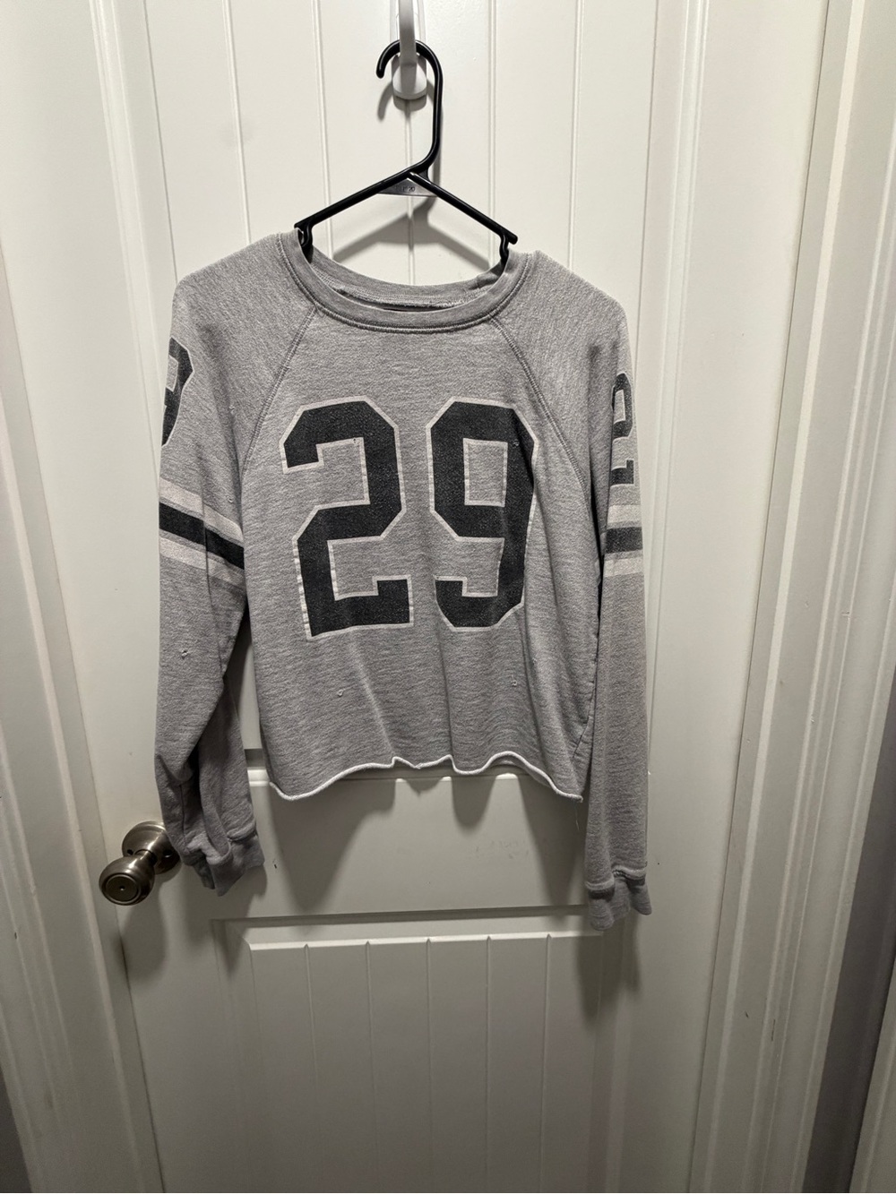 Free People Gray Cropped '29' Football Sweatshirt